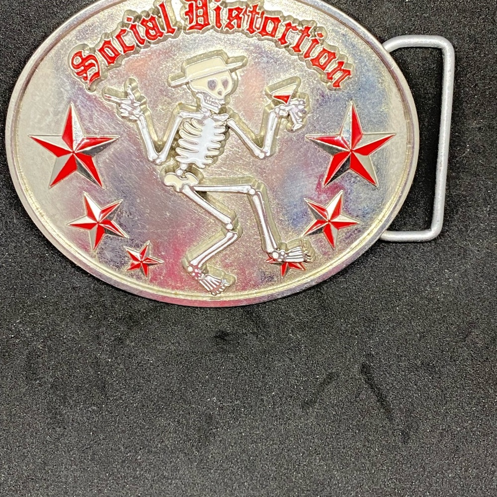 Silver Social Distortion metal belt buckle